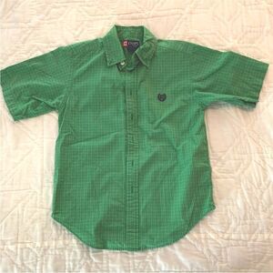 Chaps | Boys Green Check Button Down Short Sleeve Dress Shirt Small Size 8-10